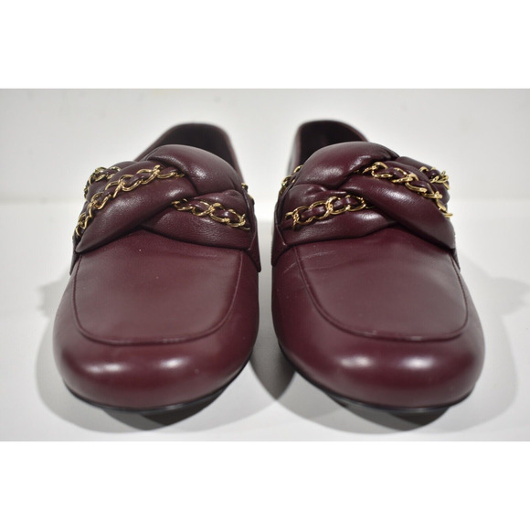 Chanel 17A Burgundy Red Braided CC Logo Gold Chain Slide Loafer Moccasin Flat 37 - Picture 5 of 10